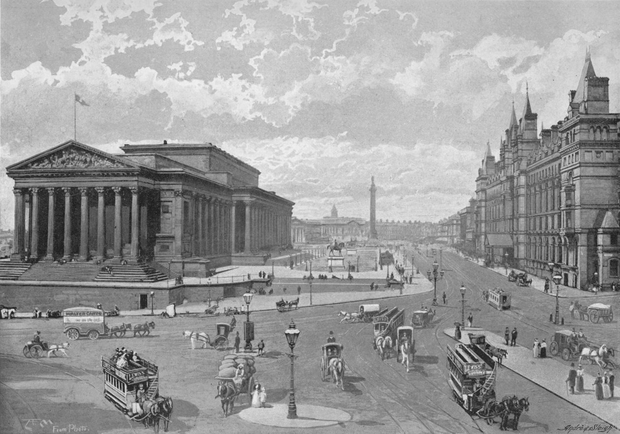 Liverpool: St. Georges Hall és Lime Street, 1896 alkotó: Valentine and Sons Ltd