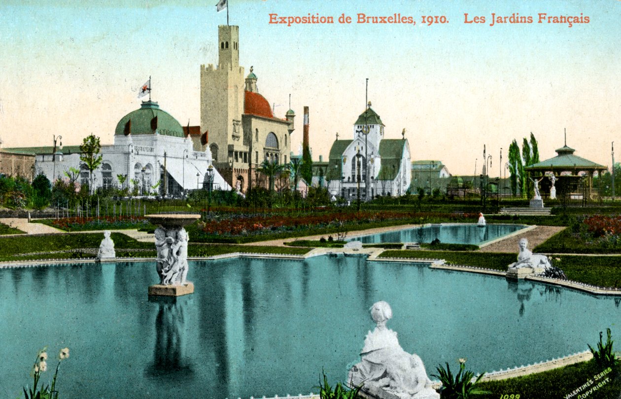 A francia kert, egyetemes kiállítás, Brüsszel, Belgium, 1910. alkotó: Valentine and Sons Ltd