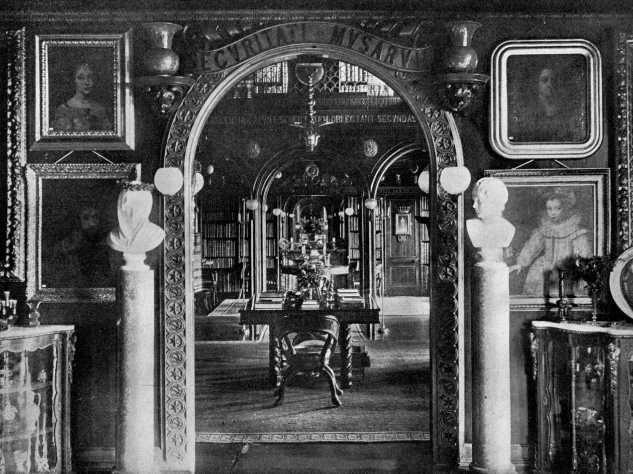A könyvtár, Keir House, Bridge of Allan, Stirlingshire, Skócia, 1924-1926 alkotó: Valentine and Sons Ltd