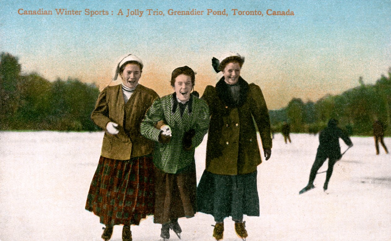 Kanadai téli sportok: Jolly Trio, Grenadier Pond, Toronto, Kanada, 20. század. alkotó: Valentine and Sons Publishing Co