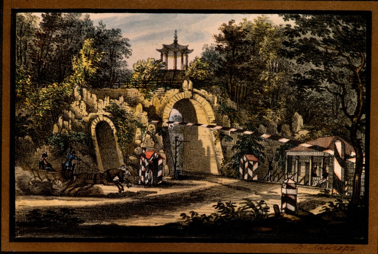Valerian Platonovich Langer (1799-1870) "A Grand Caprice pavilon a Katalin parkban" - Litográfia, akvarell, kb. 1820, Carskoje Selo Állami Szabadtéri Múzeum, Szentpétervár Â alkotó: Valerian Platonovich Langer
