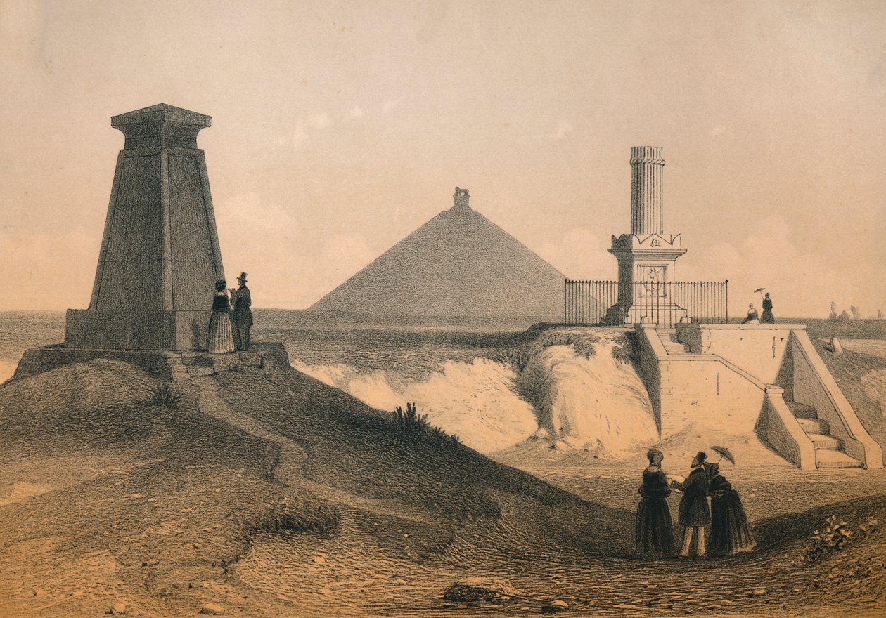 Háborús emlékművek a csatatéren Waterloo-ban, Belgiumban, a 19. század közepe. alkotó: Vanderhecht