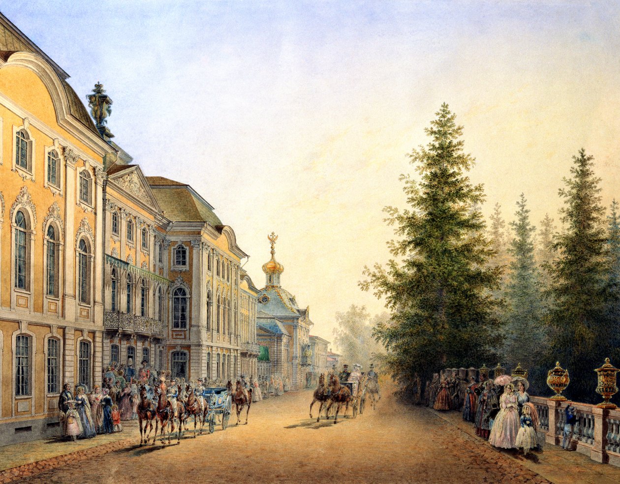 Udvar indulása a Nagy Palota főbejáratánál, 1852 alkotó: Vasili Semenovich Sadovnikov