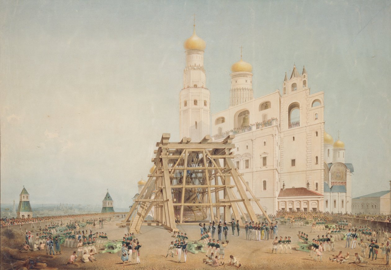 A cári harang felvonása a moszkvai Kremlben 1836-ban, 1839-ben alkotó: Vasili Semenovich Sadovnikov