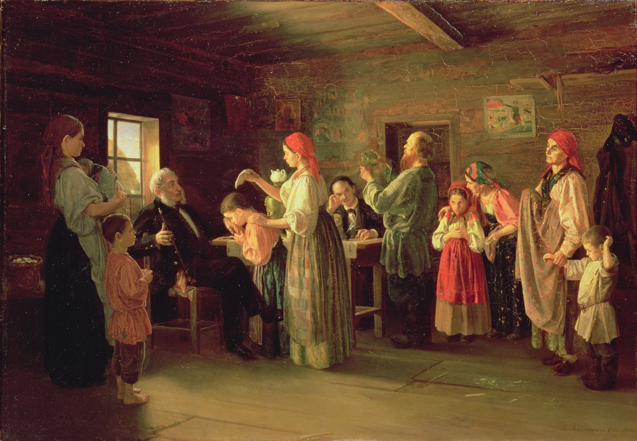 Gyermekotthon ellenőrzése, 1866 alkotó: Vasili Efimovich Kallistov