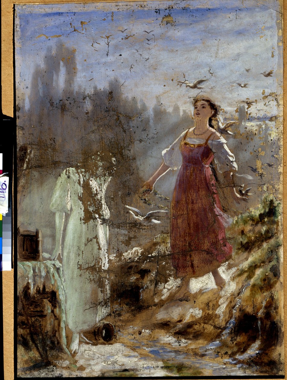 Tavaszi szépség és hó szűz. A kompozíciót Snegourotchka (a Snow Maiden), Nicolas (Nikolaj) Rimsky Korszakov (Rimszkij-Korszakov) (Rimszkij Korszakov) (Rimszkij-Korszakov) (1844-1908) ihlette. Vaszilij festménye alkotó: Vasili Grigorevich Perov