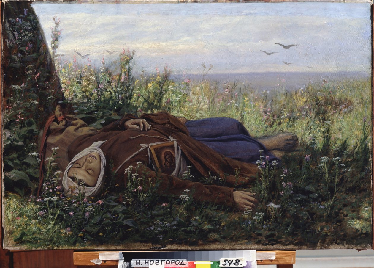 Zarándok a mezőn. Vaszilij (Vaszilij) Grigorjevics Perov (1834-1882) festménye, olaj, vászon alkotó: Vasili Grigorevich Perov