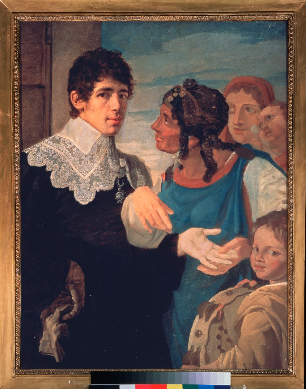 La chiromancy, Autoportré (The chiromancy. Self Portrait) - Vaszilij Kuzmich Shebuev (1777-1855) festménye, olaj, vászon alkotó: Vasili Kuzmich Shebuev
