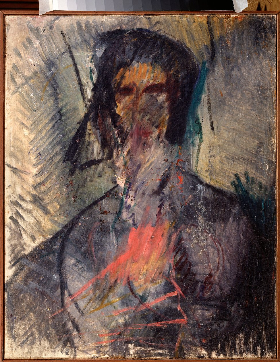 Portrait du poetVladimir Majakovszkij (ou Maiakovski, Majakovsky, Majakovskij) (1893-1930) (Vlagyimir Majakovszkij költő portréja) - Vaszilij Nyikolajevics Csekrigin (1897-1922), huile sur toile alkotó: Vasili Nikolayevich Chekrygin