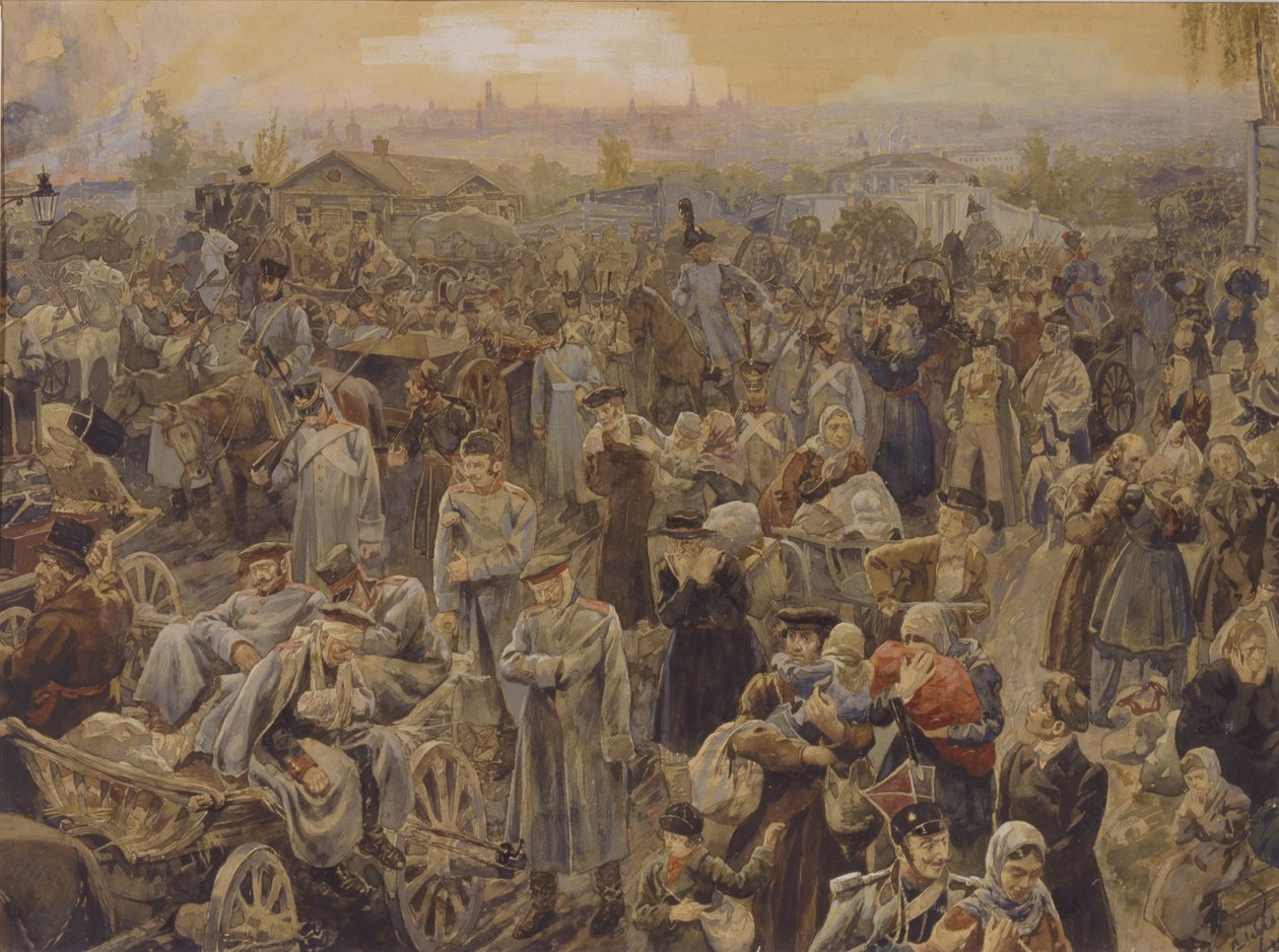 Az orosz csapatok kivonása Moszkvából 1812-ben, 1907-ben alkotó: Vasili Petrovich Lebedev