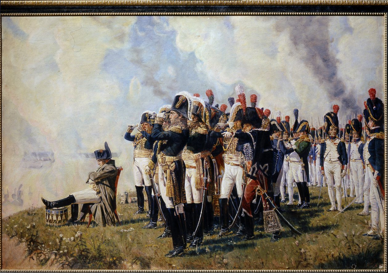 Bonaparte Napóleon (1769-1821) a Borodino magaslatán. (Napoleon On The Borodino Hights). A moszkvai csatát (vagy Borodino-i csatát, 1812. szeptember 7-én, az orosz hadjárat alatt), Napóleont, keresztbe tett karral ülő, töprengő, leírják a tisztek előtt. alkotó: Vasili Petrovich Vereschagin