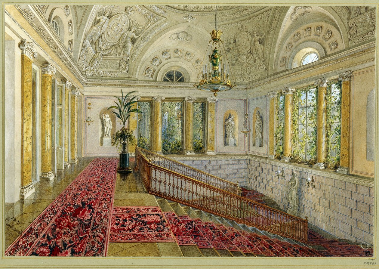 Lépcsőház egy palotában. Vaszilij Szemjonovics Szadovnyikov (1800-1879) munkája, akvarell papíron alkotó: Vasili Semenovich Sadovnikov