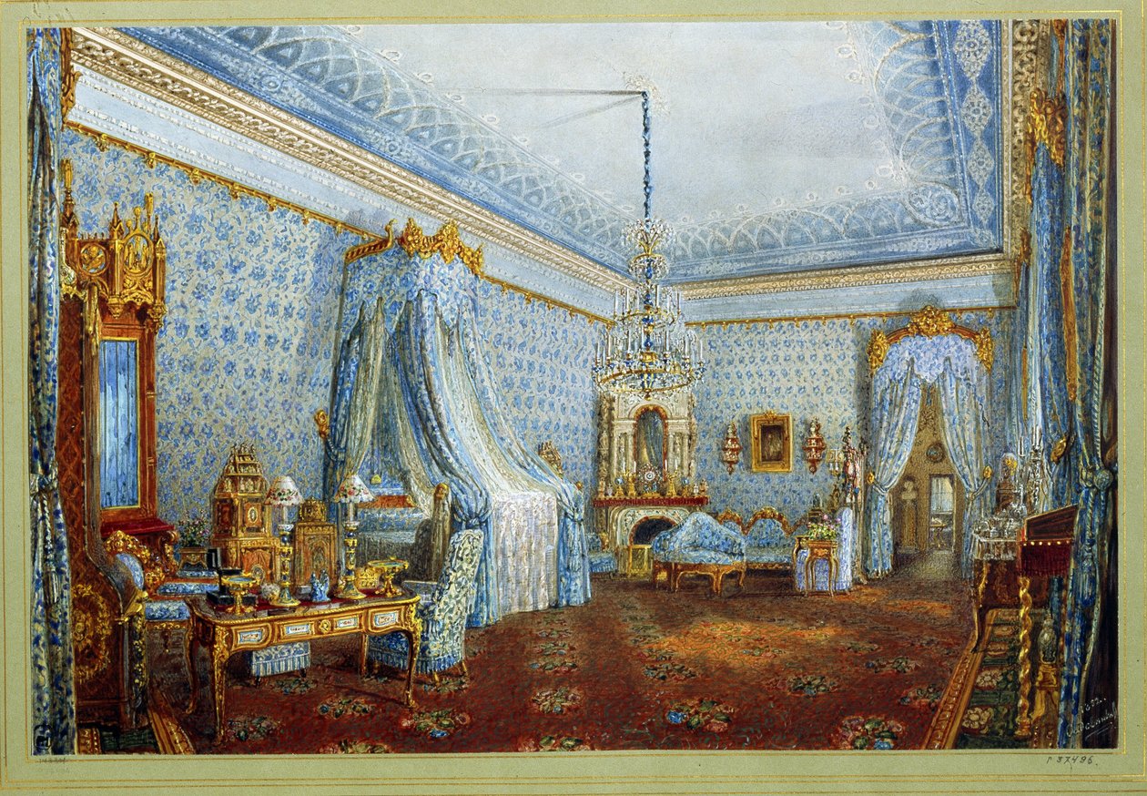 A szoba a Jusupov-palotában (Moika-palota) Szentpéterváron (A szoba a Jusupov-palotában Szentpéterváron). Vaszilij Szemjonovics Szadovnyikov (1800-1879) munkája, akvarell papíron. orosz művészet alkotó: Vasili Semenovich Sadovnikov