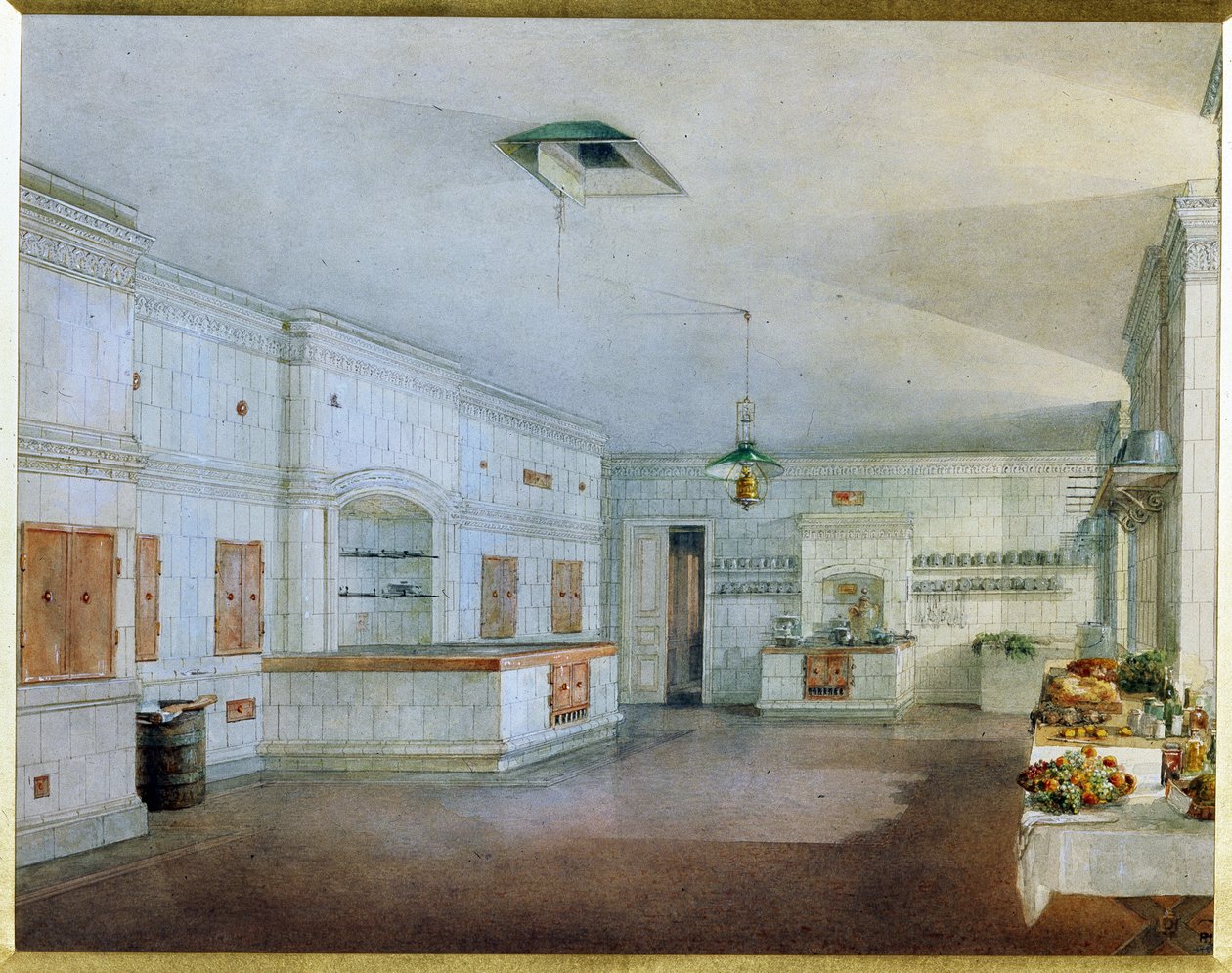A Jusupov-palota (Moika-palota) konyhája Szentpéterváron. (A konyha a szentpétervári Jusupov-palotában). Vaszilij Szemjonovics Szadovnyikov (1800-1879) munkája, akvarell papíron. 19. századi orosz művészet. Állami Orosz Múzeum, Saint Pe alkotó: Vasili Semenovich Sadovnikov