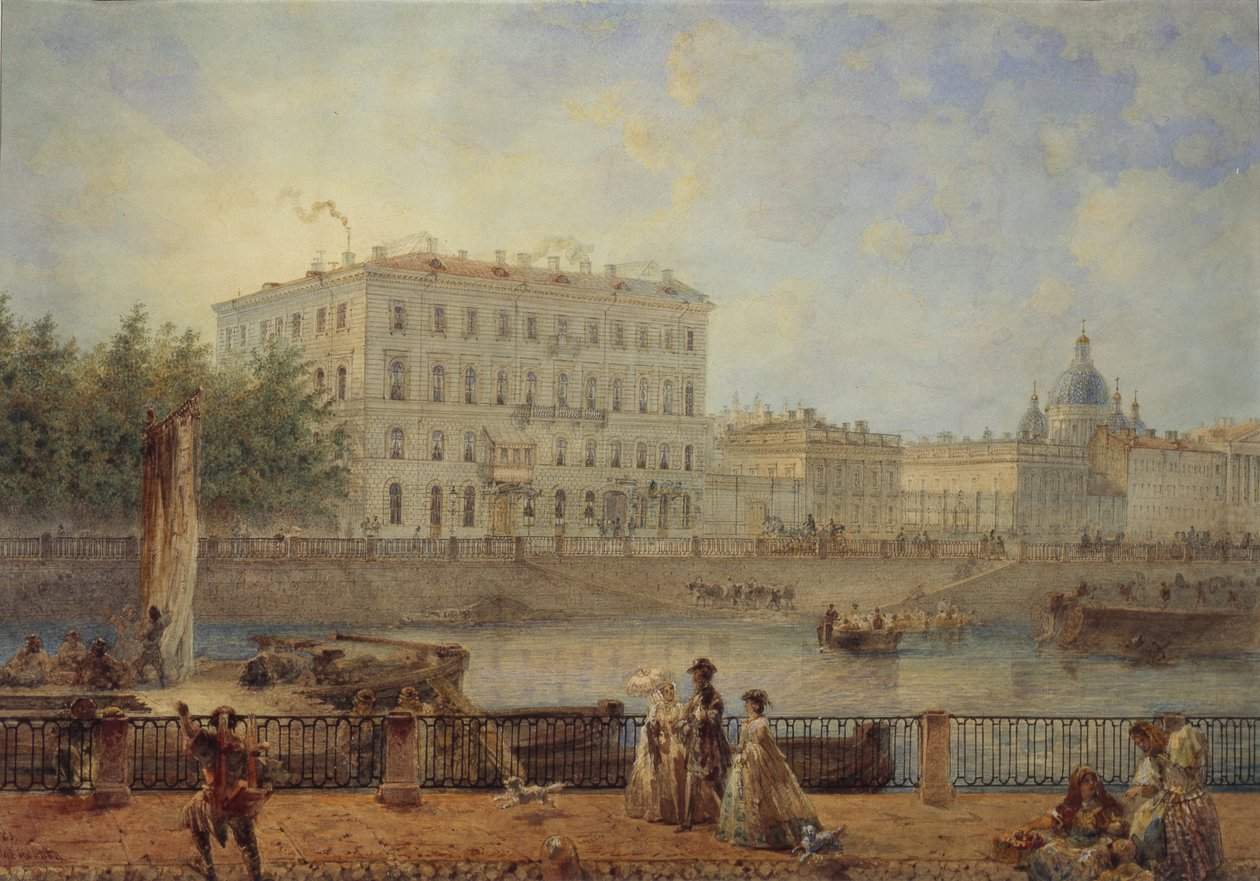 Szentpétervár. Kilátás a Fontanka folyóra és a Derzhavin-házra, 1861 alkotó: Vasili Semenovich Sadovnikov