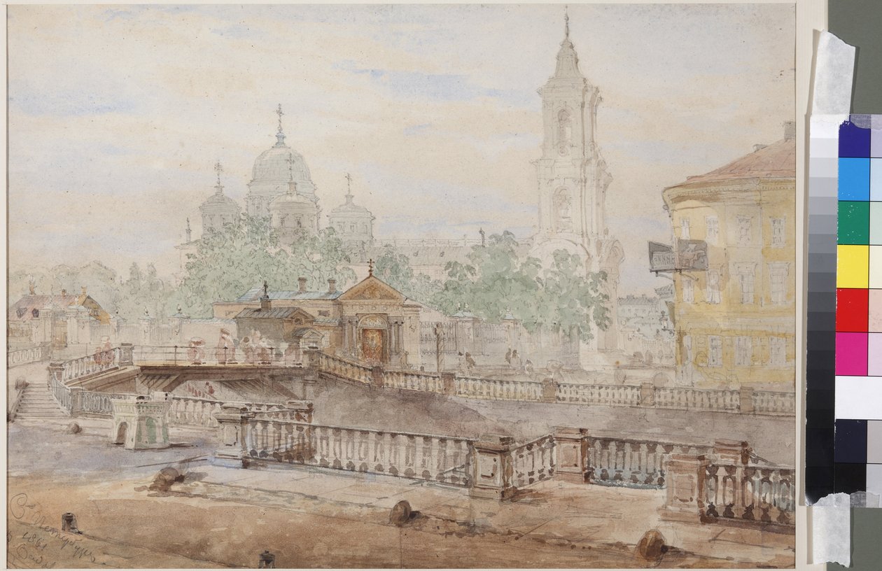 A Voznyeszenszkij híd a Katalin-csatornán, Szadovnyikov, Vaszilij Szemjonovics (1800-1879). Akvarell papíron alkotó: Vasili Semenovich Sadovnikov