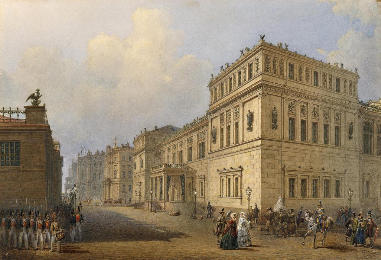 Kilátás az Új Ermitázsra a Millionnaya utcán keresztül, 1851 alkotó: Vasili Semenovich Sadovnikov