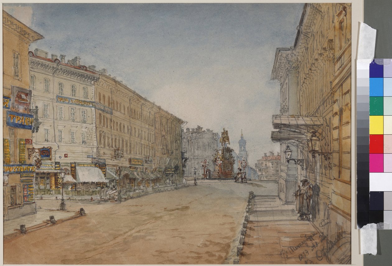 Voznyesensky Prospekt, Szentpétervár, Szadovnyikov, Vaszilij Szemjonovics (1800-1879). Akvarell papíron alkotó: Vasili Semenovich Sadovnikov