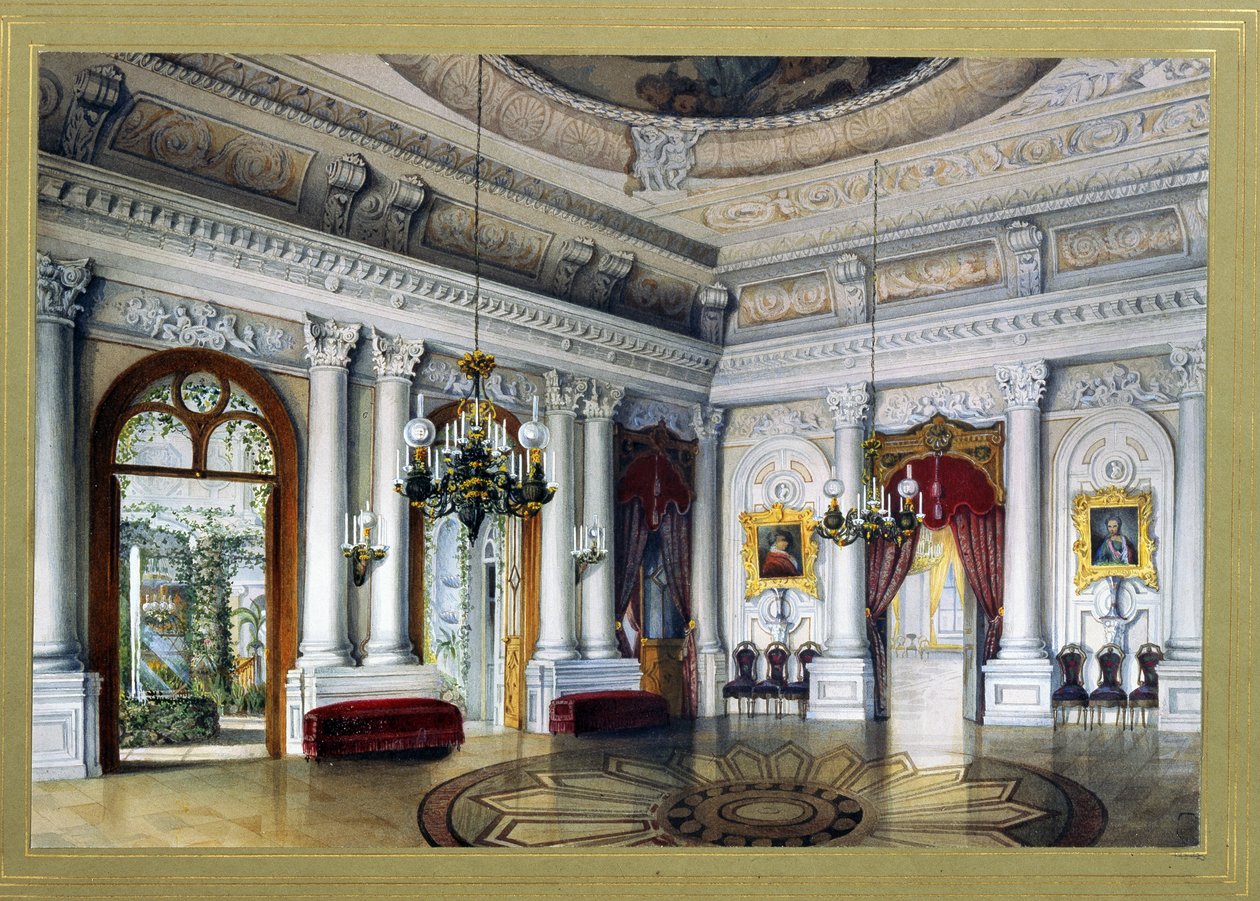 Kilátás a szentpétervári Jusupov-palota Antonio Vighi szobájára (Youssoupov, Youssoupoff), amelyet Moika-palotának is neveznek (Az Antonio Vigi szoba a szentpétervári Jusupov-palotában). Vaszilij Szemjonovics Szadovnyikov (1800-1879) alkotása. aq alkotó: Vasili Semenovich Sadovnikov