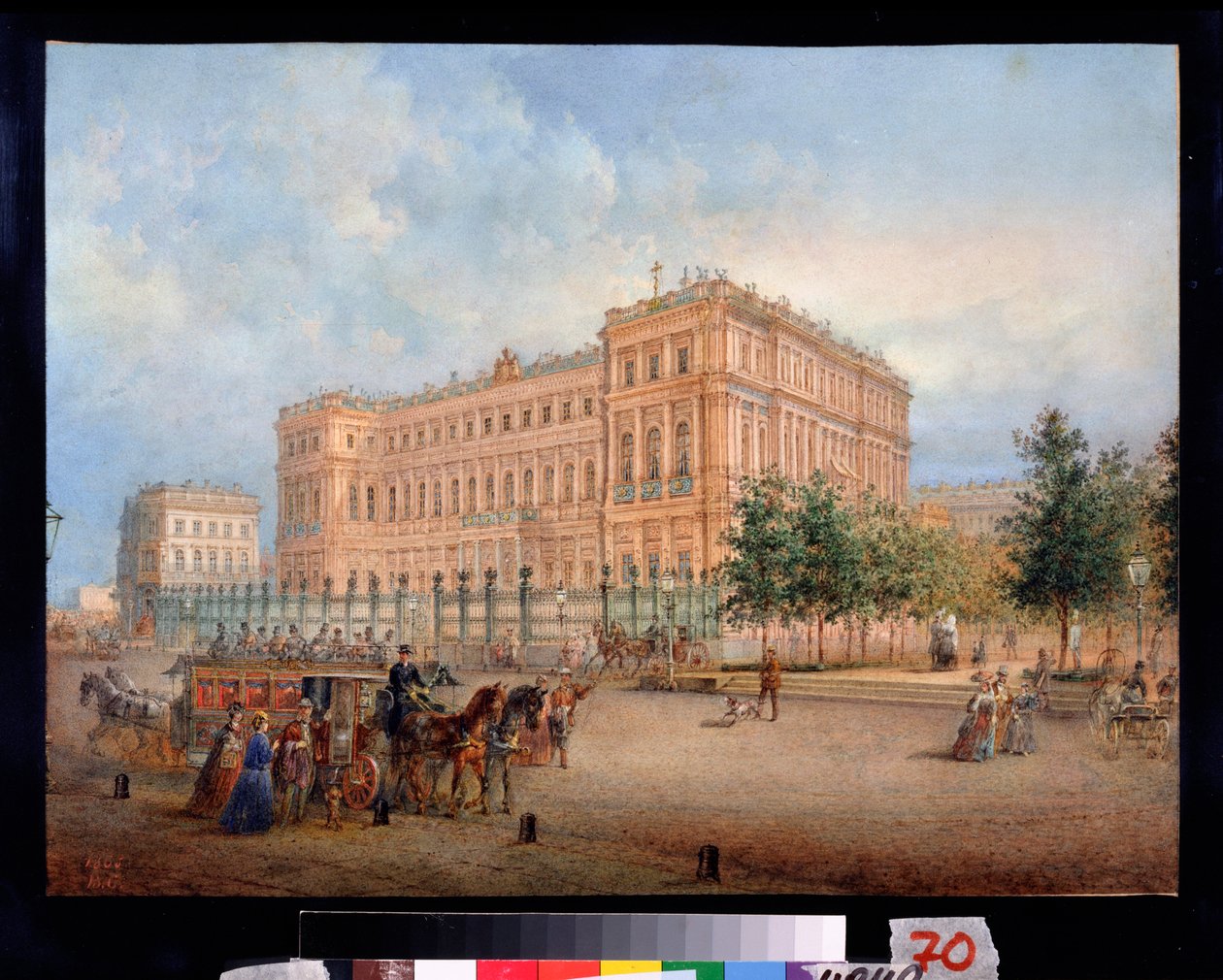 Kilátás a Szentpétervári Miklós-palotára. Vaszilij Szemjonovics Szadovnyikov (1800-1879) munkája, akvarell papíron alkotó: Vasili Semenovich Sadovnikov