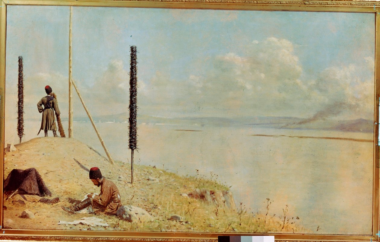 ""The Sentry on the Duna, Ukrajna"" Kozák Őrség a Duna-deltán - (Pikket a Dunán) Vaszilij Vasziljevics Verescsagin (Vaszilij Verescsagin) festménye (1842-1904) Olaj, vászon 1878-1879 Orosz Múzeum Méret: 120 cm Művészet, Kijev alkotó: Vasili Vasilievich Vereshchagin