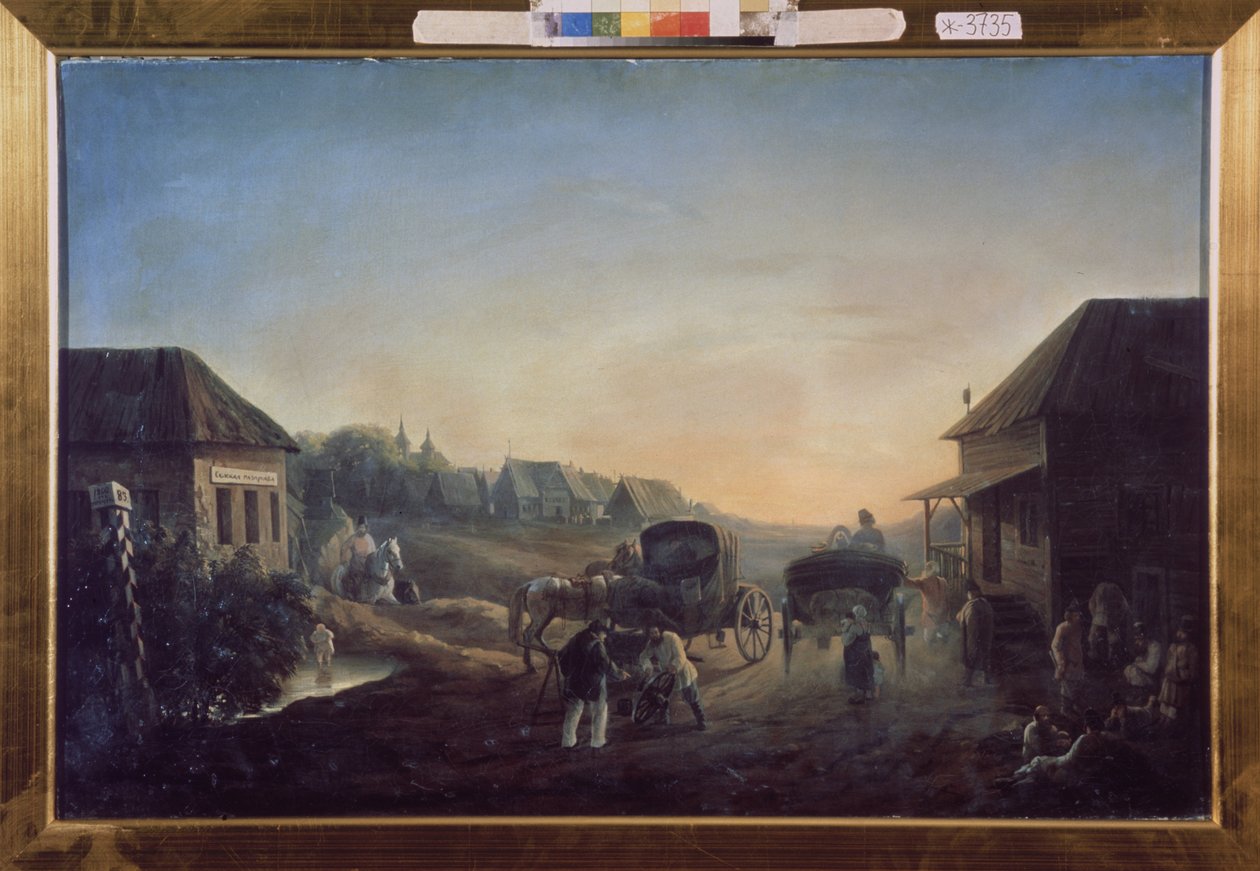 Stagecoach állomás. Vaszilij Vasziljevics Szamojlov (1813-1887) festménye, olaj, vászon alkotó: Vasili Vasilyevich Samoylov