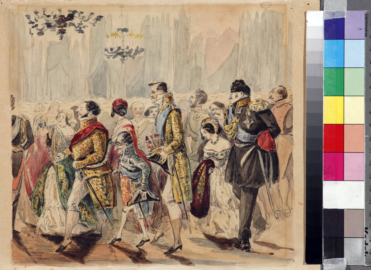 High Society Ball par Baranov, Vaszilij Venediktovich (1792-1836), 19. század első negyede. - Akvarell papíron - Állami Lermontov Múzeum Tarkhany alkotó: Vasili Venediktovich Baranov