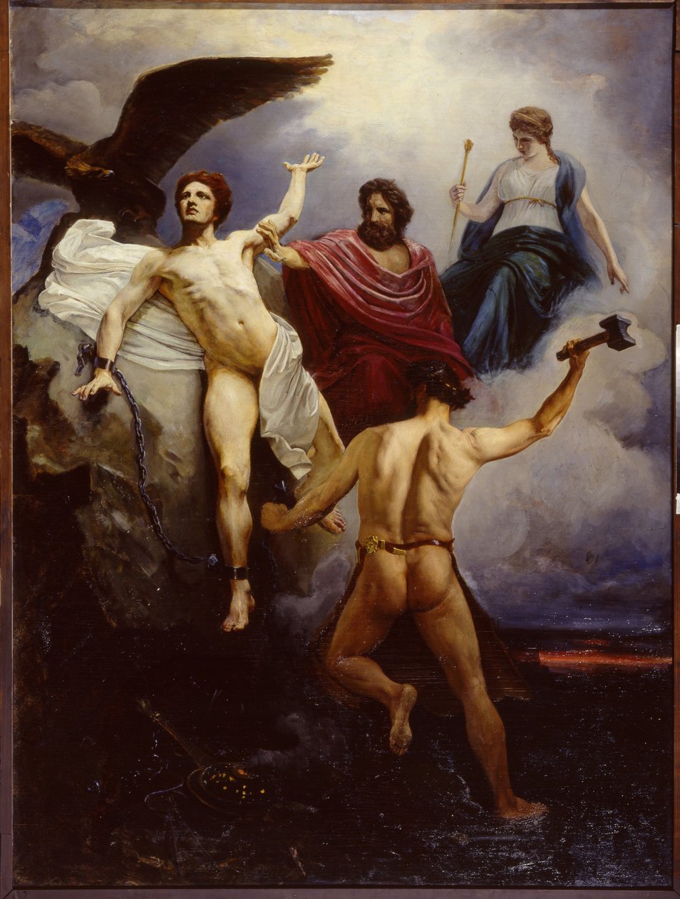Prometheuszt láncoló vulkán (Vulcanus Chaining Prometheus). Vaszilij Jevmenyjevics Savinszkij (1859-1937) festménye, olaj, vászon 1881. Szépművészeti Múzeum, Szentpétervár. alkotó: Vasili Yevmenievich Savinsky