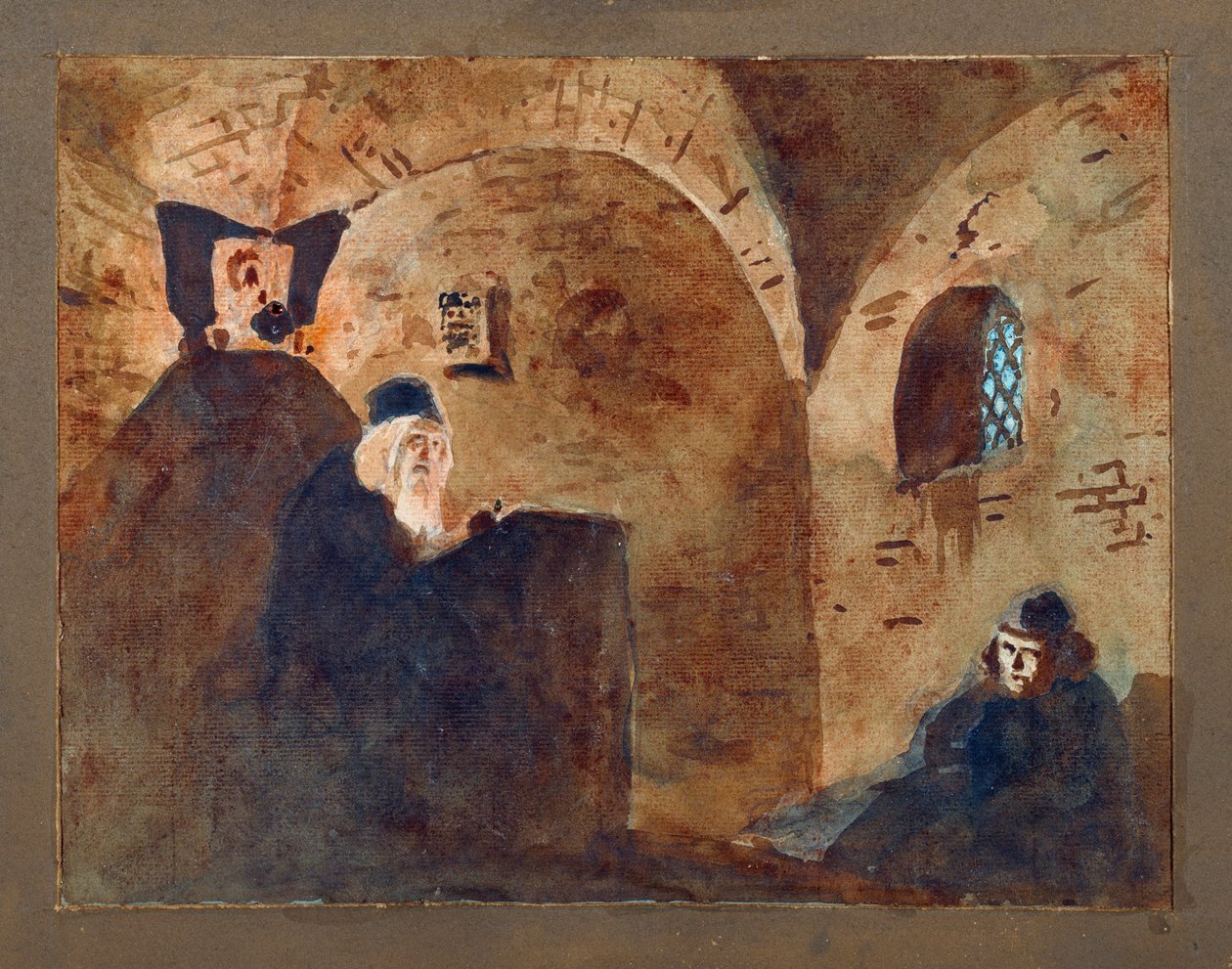 Előkészítő dekoráció, boltíves szoba, Modeste Muszorgszkij (Muszorgszkij (1839-1881) "Borisz Godunov"" című operájához - Színpadterv M. Muszorgszkij Borisz Godunov című operájához - Vaszilij Dmitrijevics Polenov (1844-1927) munkája, akvarell és gouache kar alkotó: Vasilij Dmitrievich Polenov