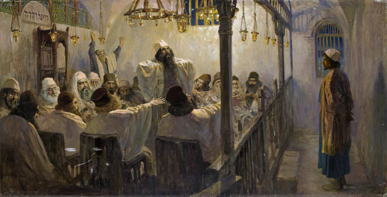 Il est coupable de la mort – Bűnös a halálban! - Polenov, Vaszilij Dmitrijevics (1844-1927) - 1906 - Olaj, vászon - 113x220 - Magángyűjtemény (A művész által az 1890-1900-as évek végén elkészült Krisztus élete című festménysorozat része) alkotó: Vasilij Dmitrievich Polenov