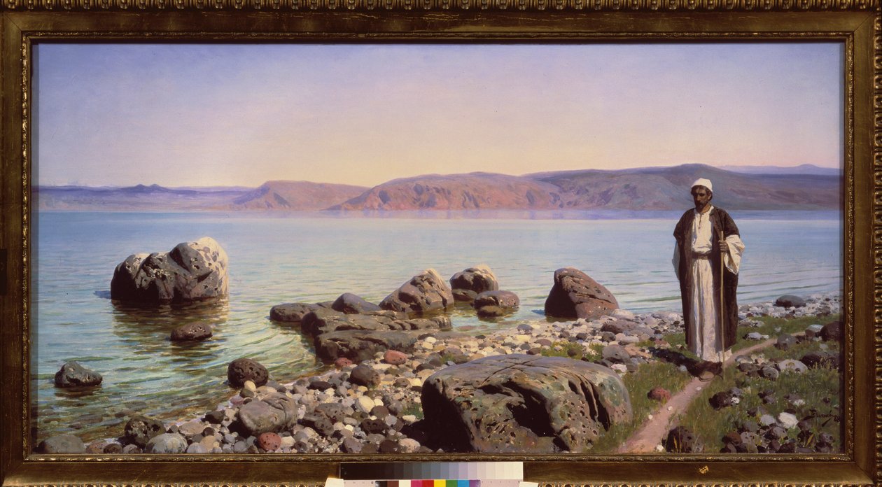 Jézus a Galileai-tenger előtt (Genezáreti tó) - Jézus a Galileai-tengernél - Vaszilij Dmitrijevics Polenov (1844-1927) festménye, olaj, vászon alkotó: Vasilij Dmitrievich Polenov