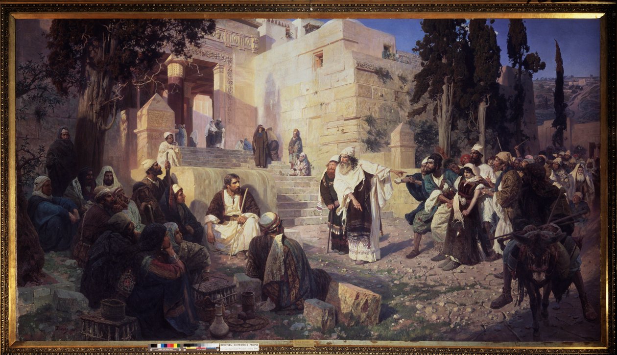 Le Christ et la femme adultere - Krisztus és a házasságtörésen elhurcolt nő - Vaszilij Dmitrijevics Polenov (1844-1927) festménye, olaj, vászon alkotó: Vasilij Dmitrievich Polenov