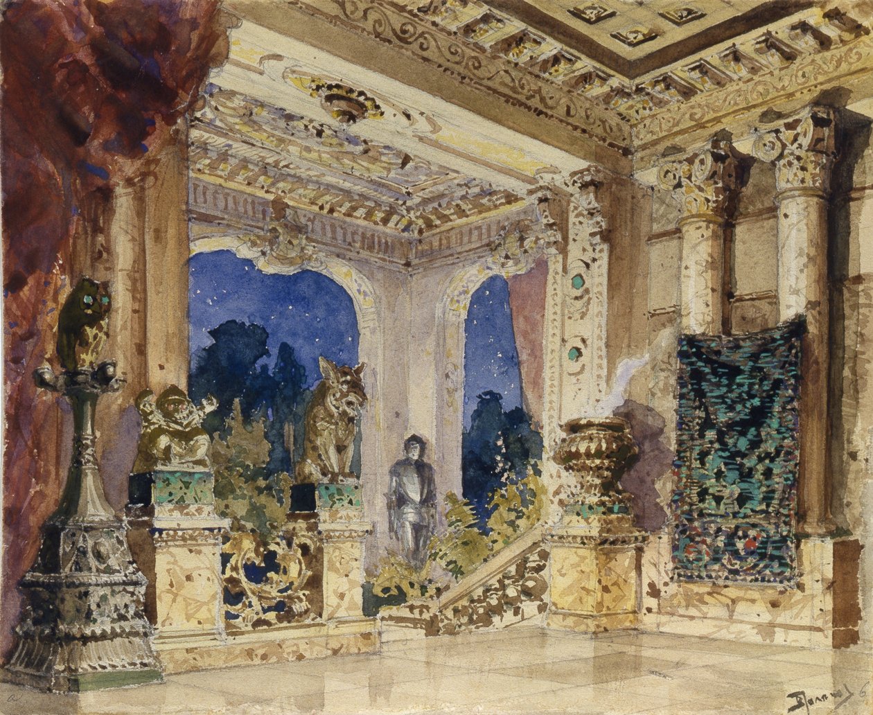 Színpadterv N. Krotkov A skarlát rózsa című operájához, 1884 alkotó: Vasilij Dmitrievich Polenov