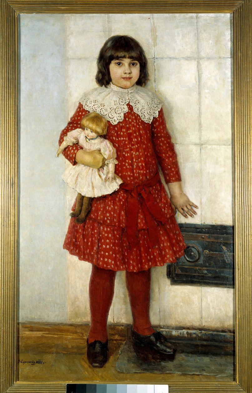 A lánynál van a baba Vaszilij Ivanovics Surikov festménye (Vaszilij Szurikov vagy Vaszilij Surikov) (1848-1916) 1888 Moszkva. Tretyakov Galéria alkotó: Vasilij Ivanovic Surikov