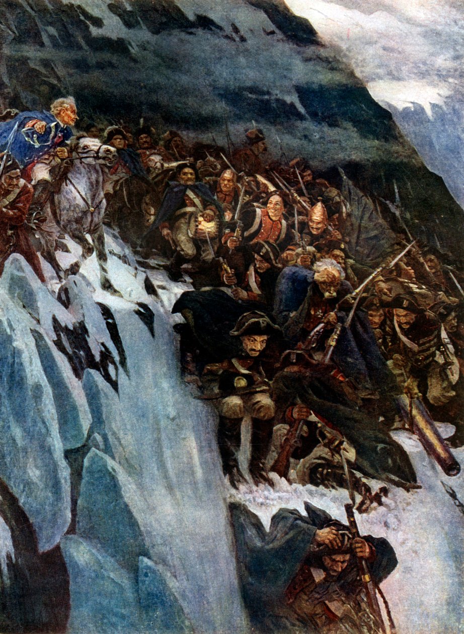 „Szuvorov útja az Alpokon keresztül”, 1799, 1899, 1939. alkotó: Vasily Surikov
