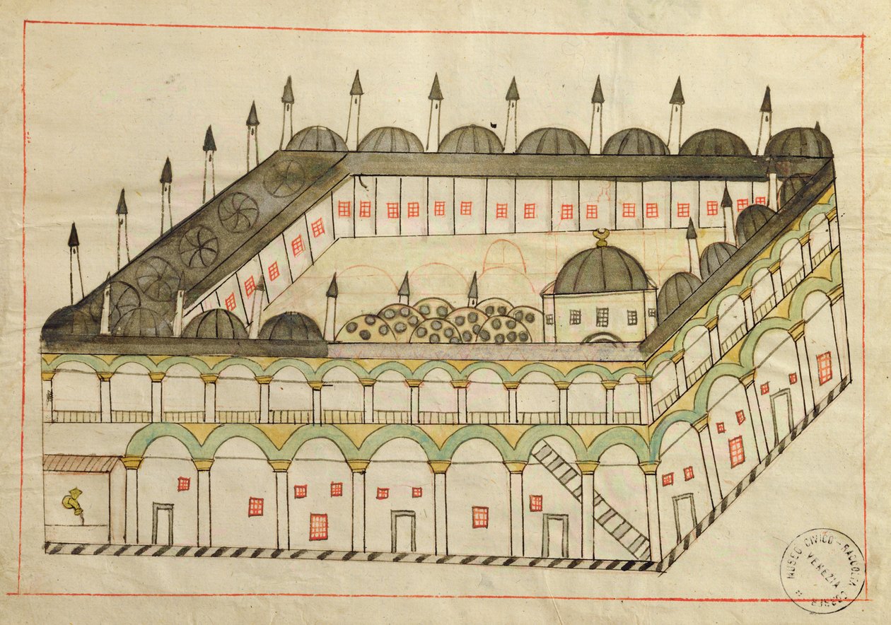 Ms. cicogna 1971, miniatűr a „Memory Turchese”-ből, amely a Seraglio karavánt ábrázolja a konstantinápolyi Erdine úton alkotó: Venetian School
