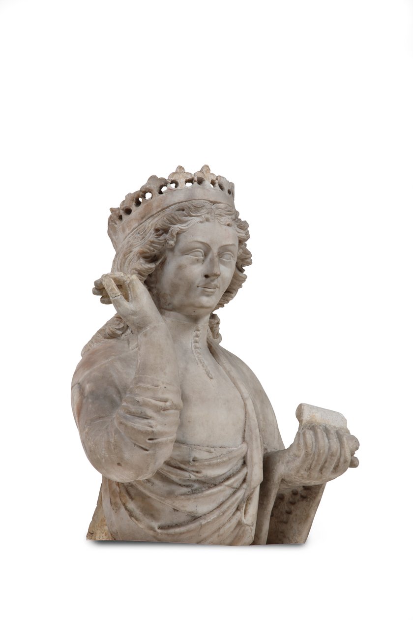 Egy koronás női szent faragott márvány mellszobra (márvány) alkotó: Venetian School
