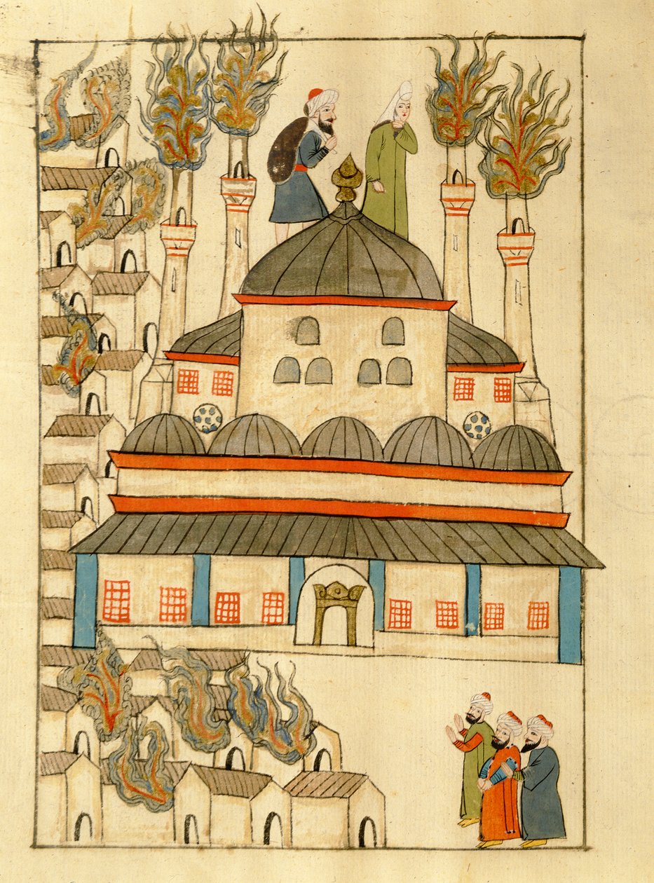 Ms. cicogna 1971, miniatűr a „Memory Turchese”-ből, amely a Hagia Sophiát ábrázolja az 1660-as tűzvész idején alkotó: Venetian School