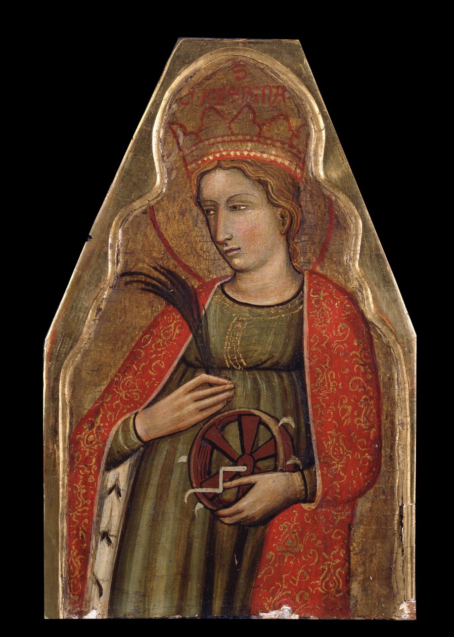Alexandriai Szent Katalin (Szent Katalin). Velencei mester festménye. Tempera fán, 26 x 16,5 cm, 14. század második fele. Velencei művészet, olasz gótikus művészet. Magángyűjtemény. alkotó: Venetian School