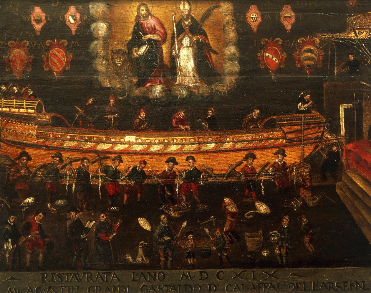 A Hajóépítő Céh cégtáblája a velencei arzenálban, Olaszországban alkotó: Venetian School