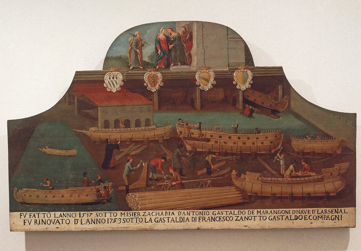 A Hajóasztalos Céh cégtáblája a Velencei Arzenálban alkotó: Venetian School