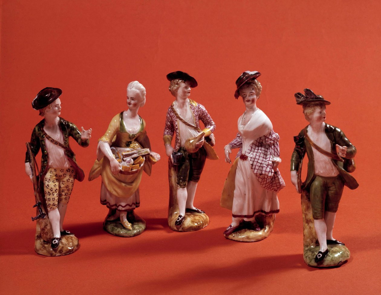 Alakokat ábrázoló kis figurák (vadász, menazsér, magas rangú hölgy...) Porcelán szobrocskák a 18. századi velencei iskolából. Párizs, dekoratív művészet alkotó: Venetian School