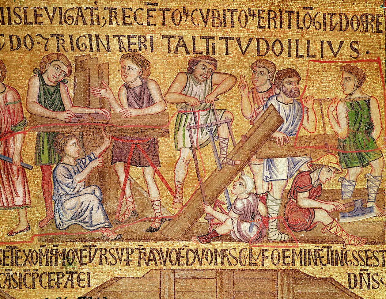 Özönvíz, az átriumból, a bárka épületének részlete (mozaik) alkotó: Byzantine School