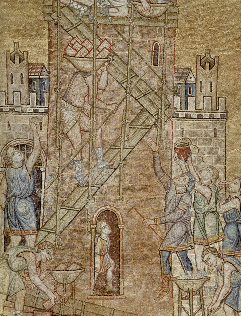 Bábel tornya, az átriumból, építőrészlet (mozaik) alkotó: Byzantine School