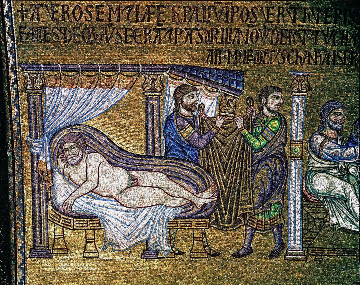 Bizánci építészet: „Noe részegsége”” mozaik velencei művészek 13. századi Szent Márk-bazilika alkotó: Veneto Byzantine School