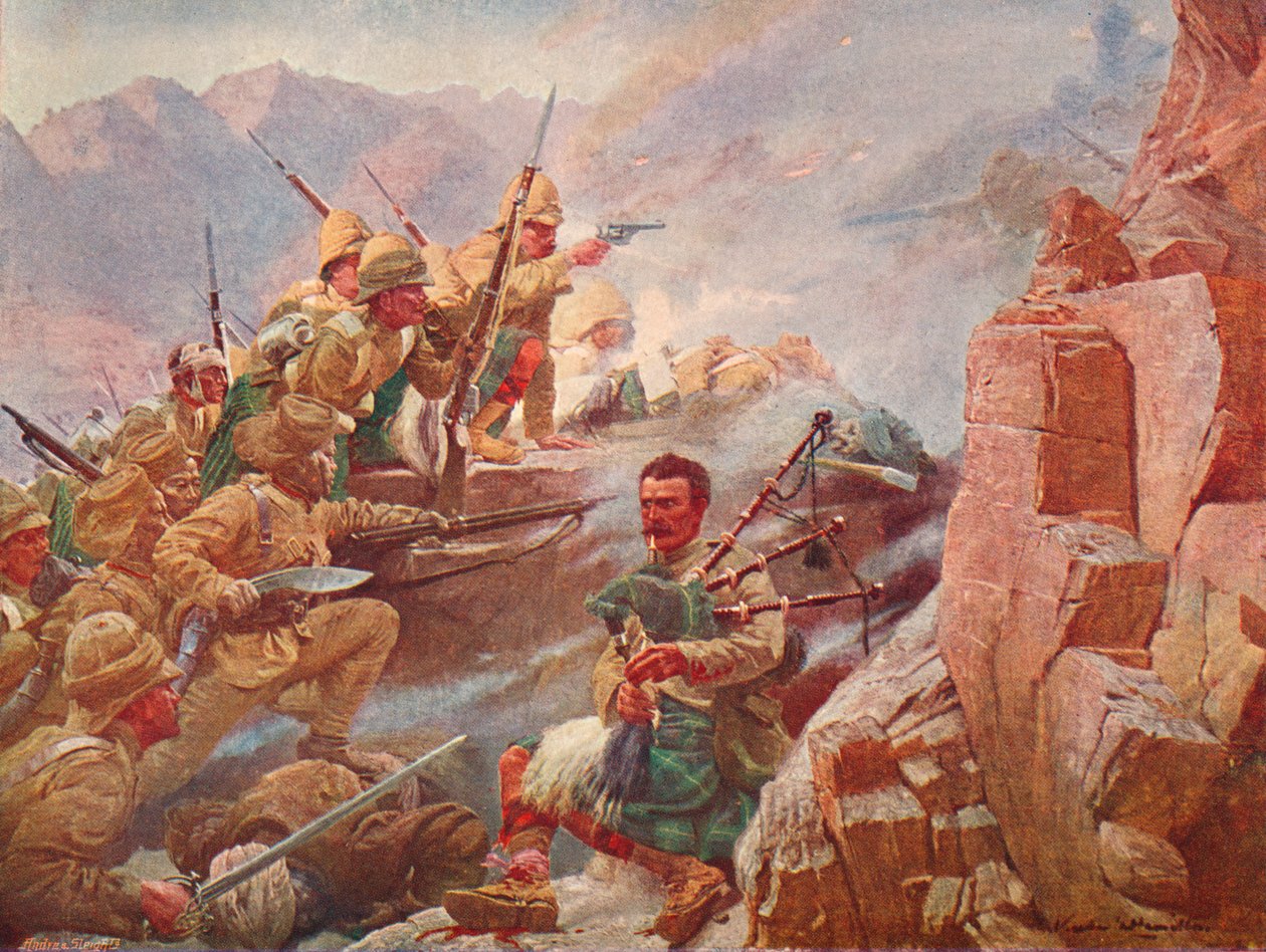 Az 1. Gordon Highlanders és a gurkhák megrohanták a Dargai-hegységet, 1897 1906 alkotó: Vereker Monteith Hamilton