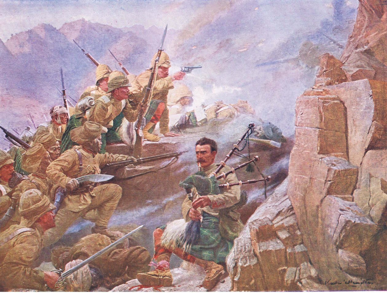 Dargai megrohanása, illusztráció Cassells Anglia története, 1900-as évek alkotó: Vereker Monteith Hamilton