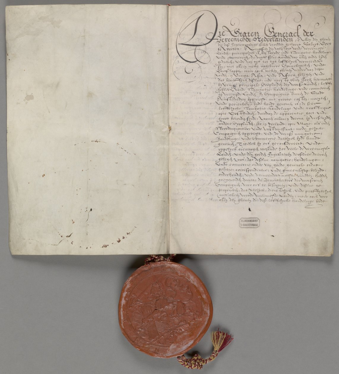 Szabadalom, amelyet a főállamok adtak ki a Jóreménység -foktól keletre és a Magallanesi -szorostól nyugatra 21 évre szóló kizárólagos kereskedelemre vonatkozóan 1602 1 charter alkotó: Verenigde Oostindische Compagnie