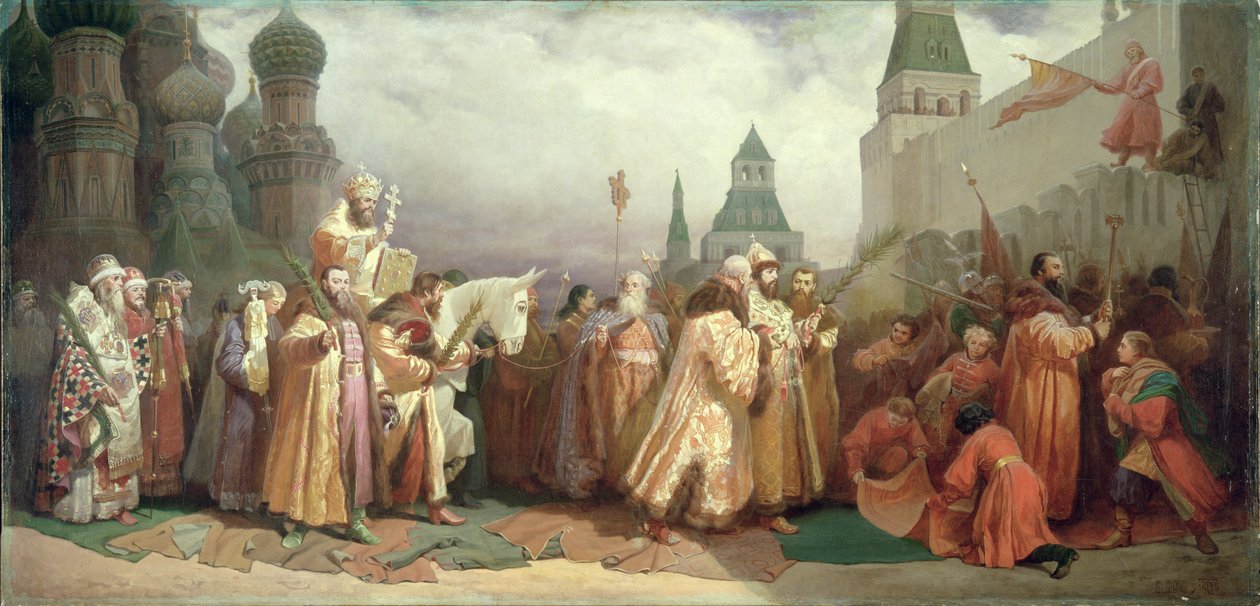 Virágvasárnapi körmenet Alekszisz Romanov cár (1629-76) uralkodása alatt 1868 alkotó: Viatcheslav Grigorievitch Schwarz