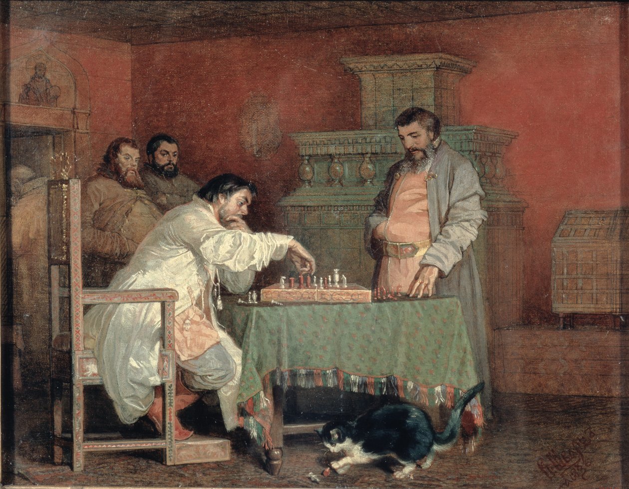 Jelenet az orosz cár életéből: Sakkjáték, 1865 alkotó: Viatcheslav Grigorievitch Schwarz